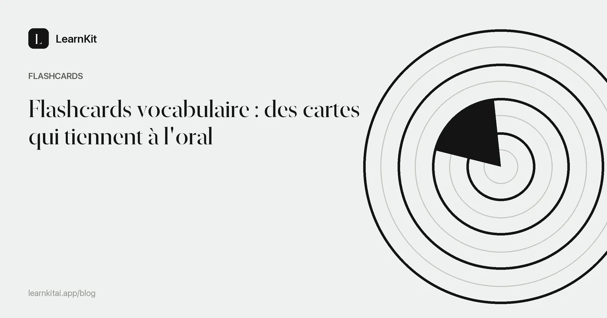 Le titre Flashcards vocabulaire : des cartes qui tiennent à l'oral sur un motif monochrome épuré