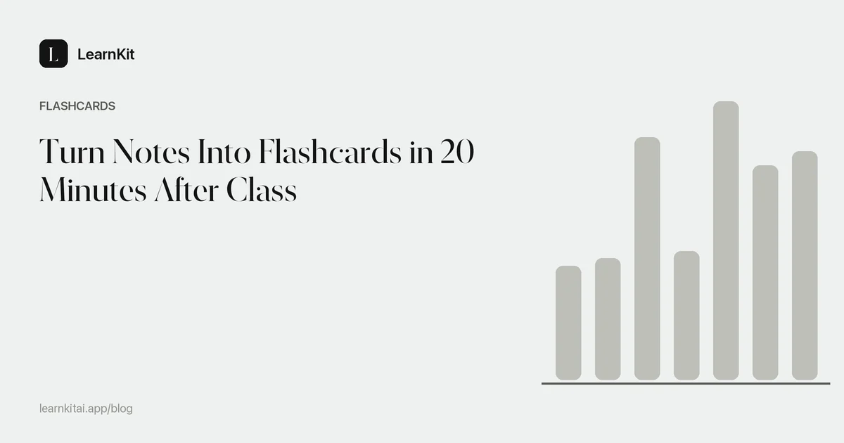 Article title Turn Notes Into Flashcards in 20 Minutes After Class over a calm monochrome pattern