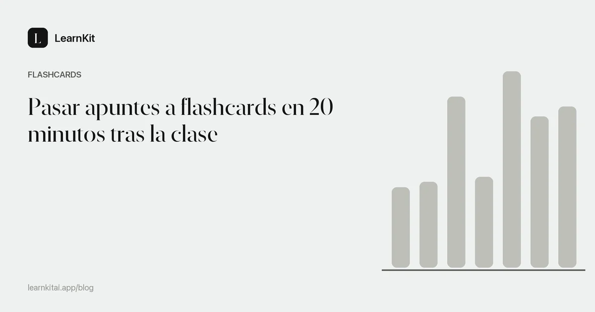 El título Pasar apuntes a flashcards en 20 minutos tras la clase sobre un patrón monocromo y sereno