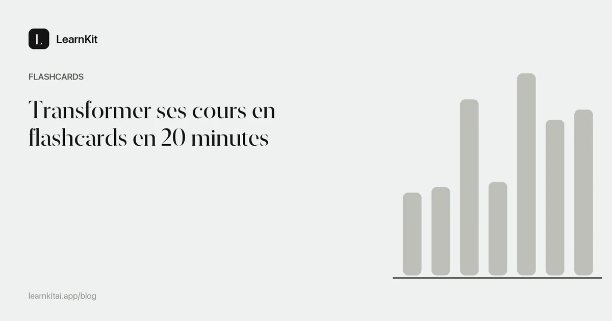 Le titre Transformer ses cours en flashcards en 20 minutes sur un motif monochrome épuré