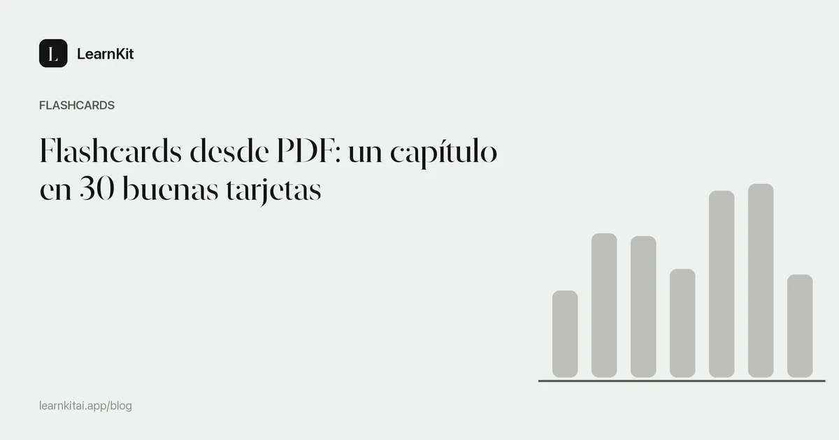 El título Flashcards desde PDF: un capítulo en 30 buenas tarjetas sobre un patrón monocromo y sereno