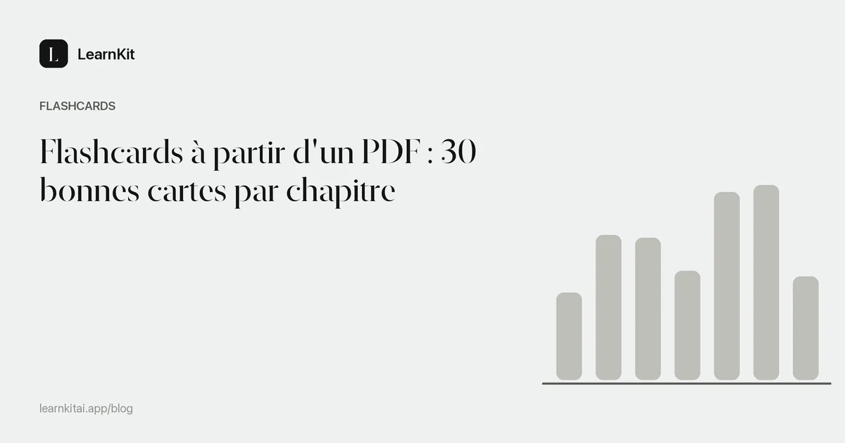 Le titre Flashcards à partir d'un PDF : 30 bonnes cartes par chapitre sur un motif monochrome épuré