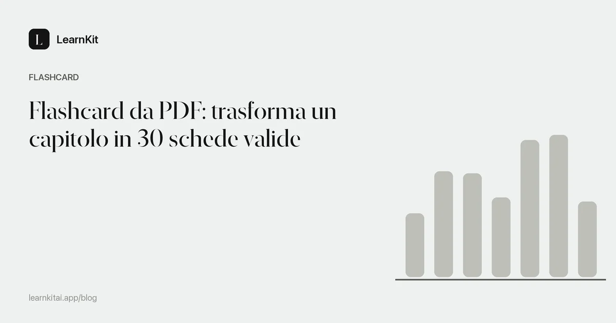 Il titolo Flashcard da PDF: trasforma un capitolo in 30 schede valide su un motivo monocromatico tenue