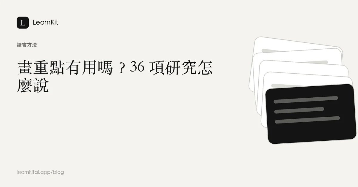 標題為畫重點有用嗎？36 項研究怎麼說，背景為沉靜的單色圖紋