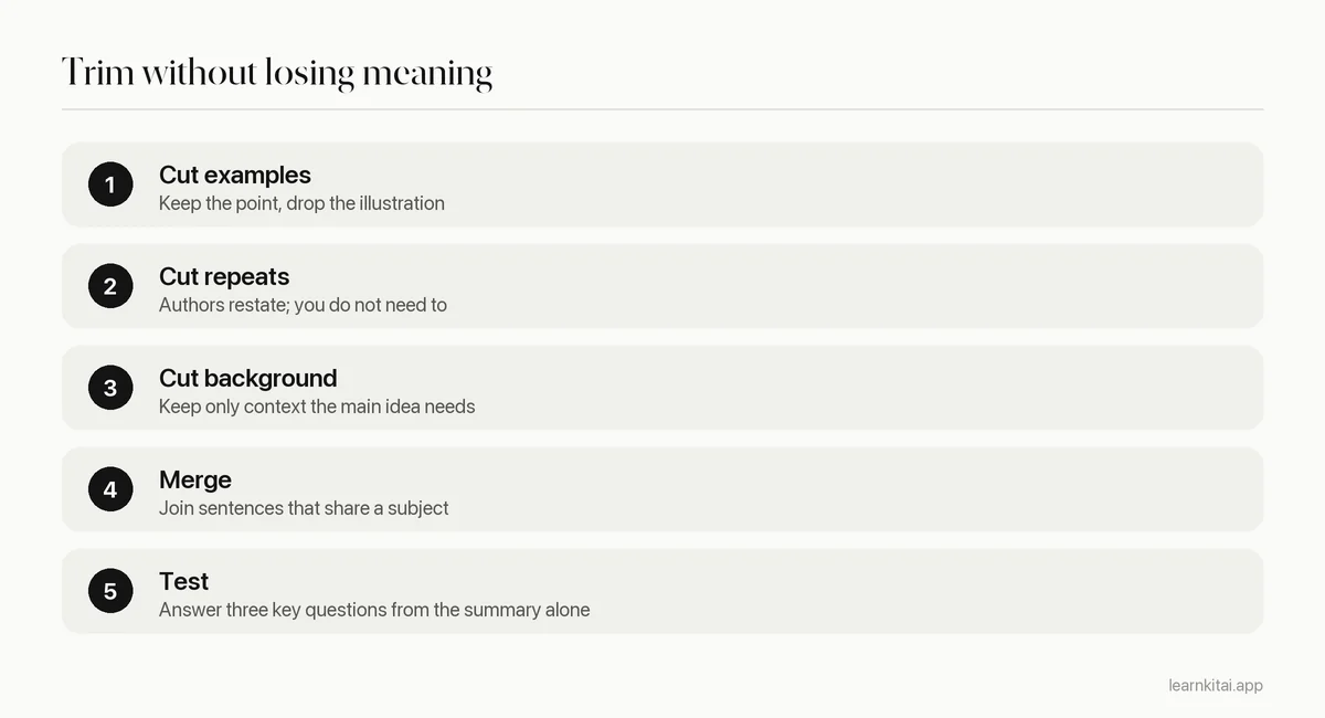 Five steps for trimming a summary without losing the main ideas