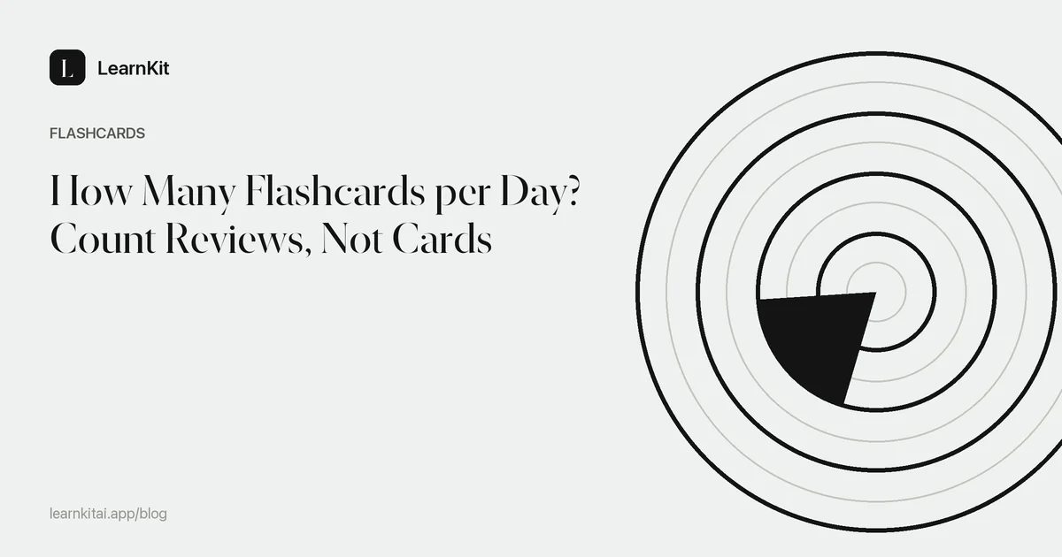 The title How Many Flashcards per Day? Count Reviews, Not Cards over a calm monochrome pattern