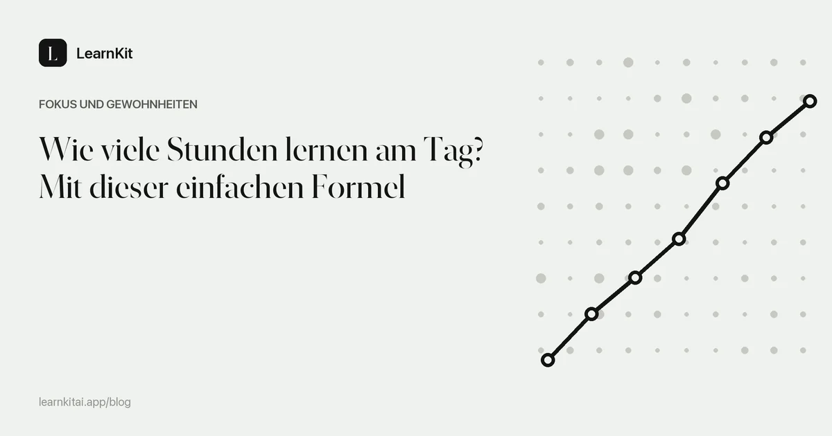 Artikeltitel Wie viele Stunden lernen am Tag? Mit dieser einfachen Formel vor einem ruhigen, einfarbigen Muster aus Stundenmarkierungen