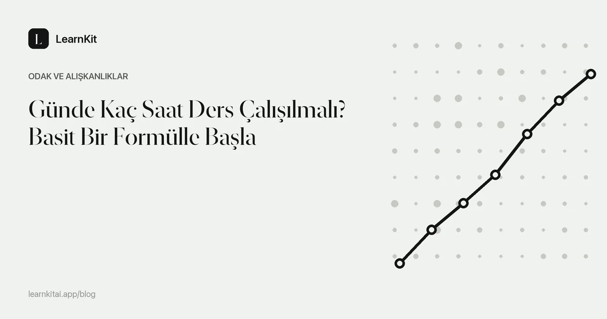 Günde Kaç Saat Ders Çalışılmalı? Basit Bir Formülle Başla başlığı, sakin, tek renkli bir desenin üzerinde