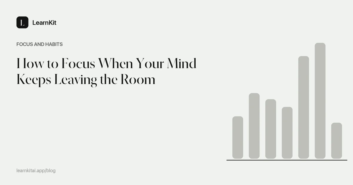 Article title about how to focus when your mind wanders over a calm monochrome pattern