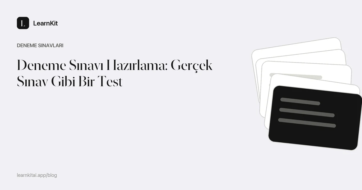 Deneme Sınavı Hazırlama: Gerçek Sınav Gibi Bir Test başlığı, sakin, tek renkli bir desenin üzerinde