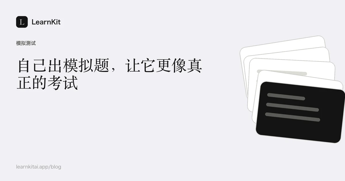 标题“自己出模拟题,让它更像真正的考试”,置于宁静的黑白图案之上