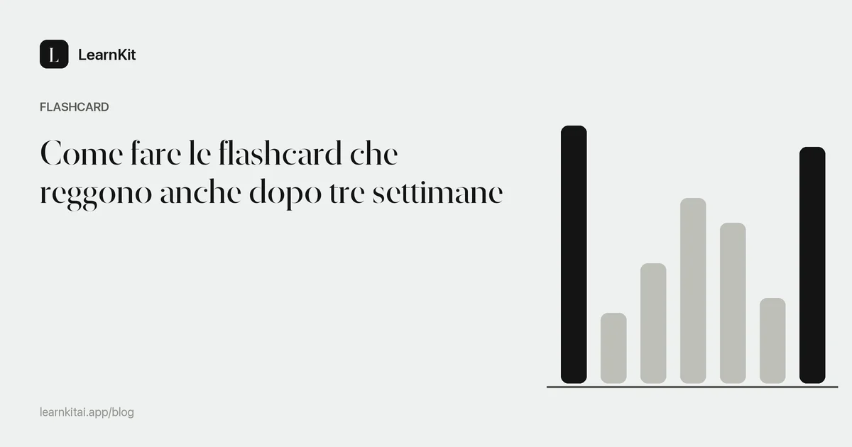 Il titolo Come fare le flashcard che reggono anche dopo tre settimane su uno sfondo monocromatico tenue