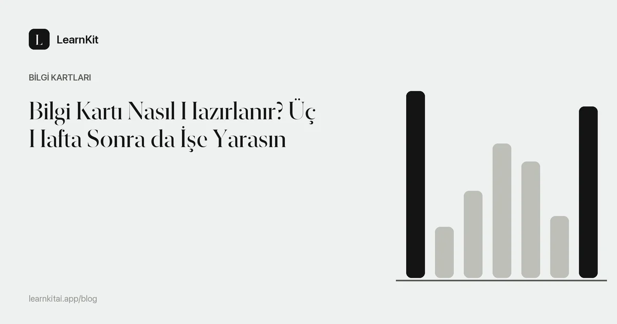 Bilgi Kartı Nasıl Hazırlanır? Üç Hafta Sonra da İşe Yarasın başlığı, sakin, tek renkli bir desenin üzerinde