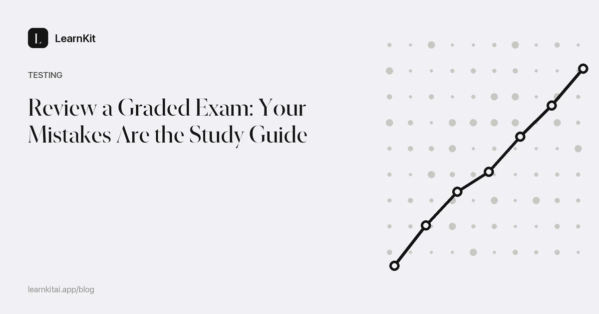 Article title Review a Graded Exam: Your Mistakes Are the Study Guide over a calm monochrome pattern