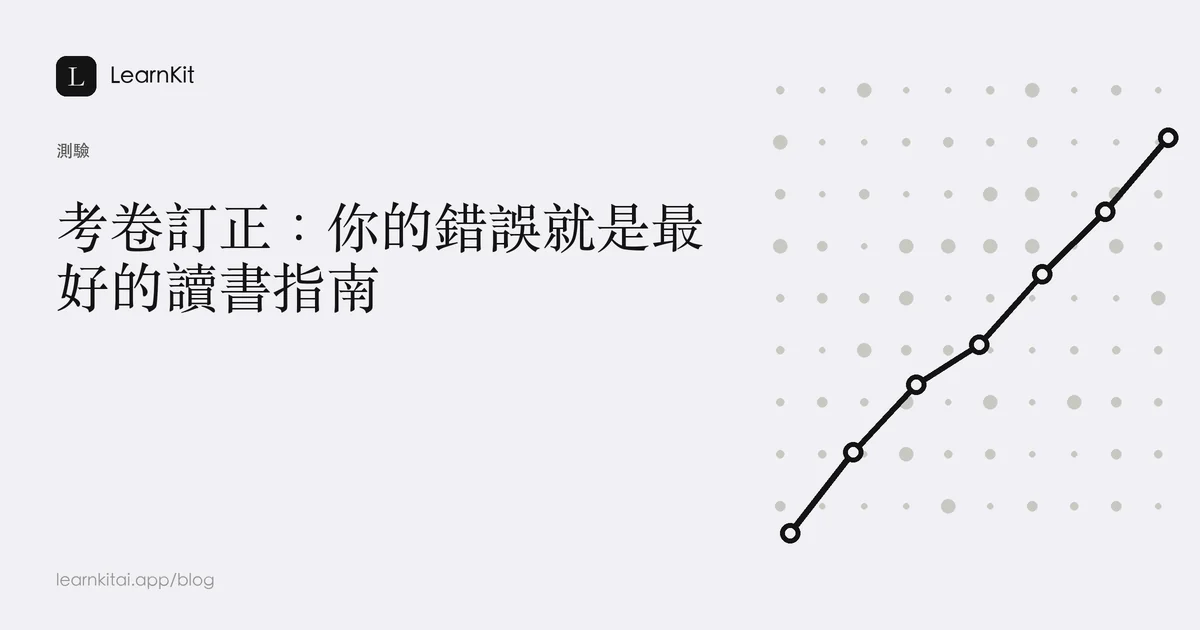 標題為考卷訂正：你的錯誤就是最好的讀書指南，背景為沉靜的單色圖紋