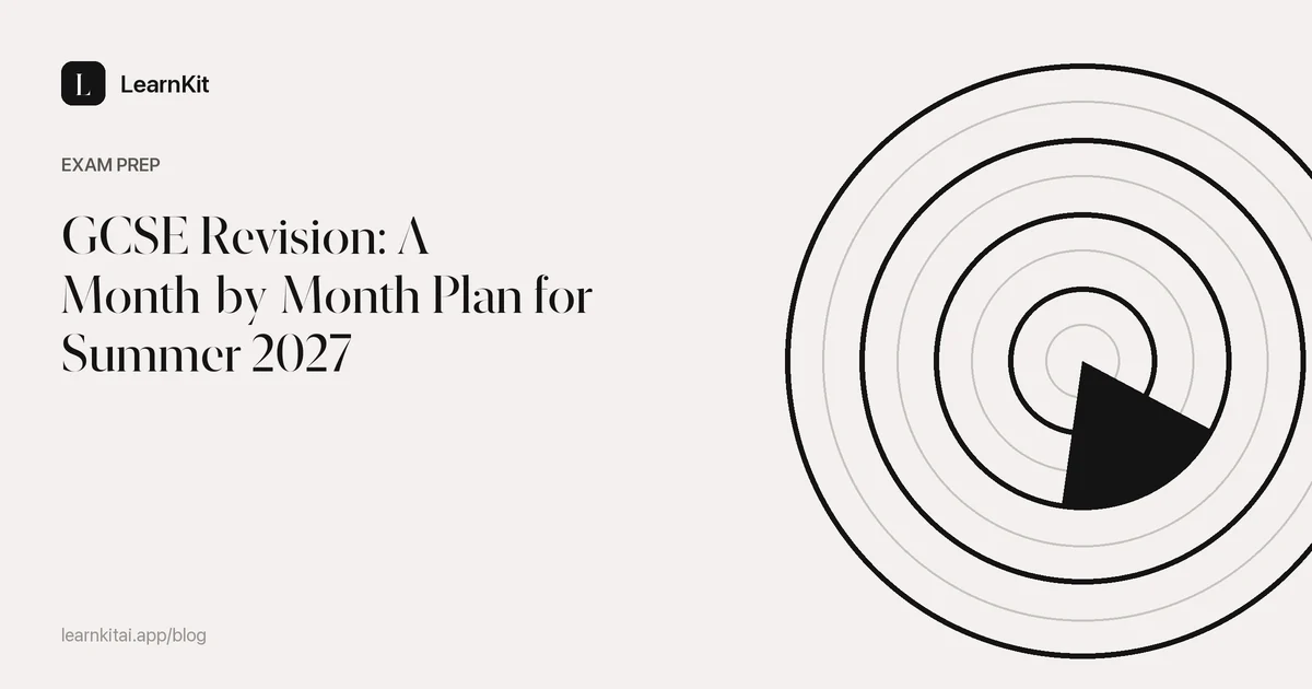 Article title GCSE Revision: A Month-by-Month Plan for Summer 2027 over a calm monochrome pattern