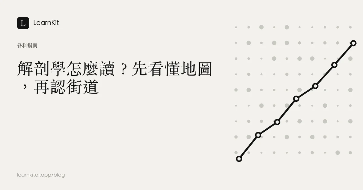 標題為「解剖學怎麼讀?先看懂地圖,再認街道」,背景為沉靜的單色圖紋