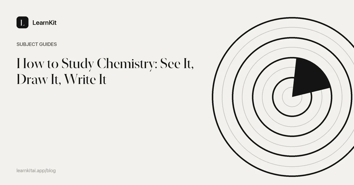 The title How to Study Chemistry: See It, Draw It, Write It over a calm monochrome pattern
