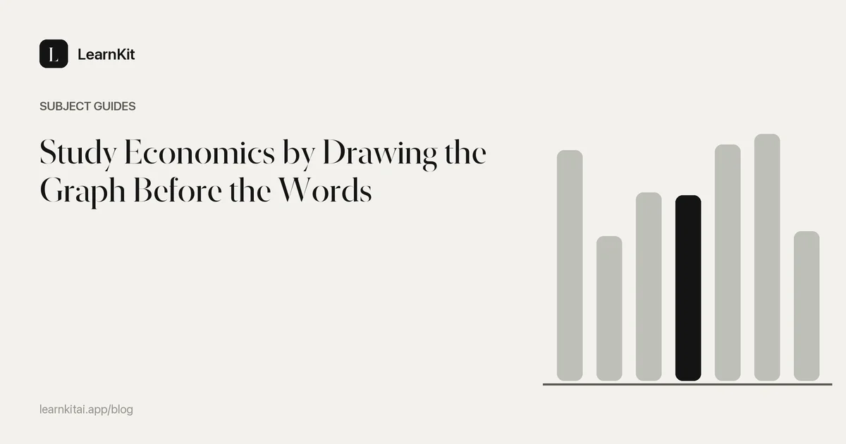 The title Study Economics by Drawing the Graph Before the Words over a calm monochrome pattern