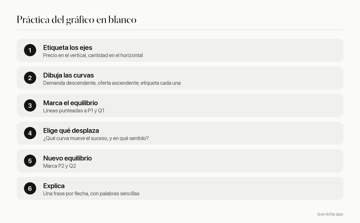 Seis pasos para dibujar de memoria un gráfico de economía, desde los ejes hasta explicar el resultado