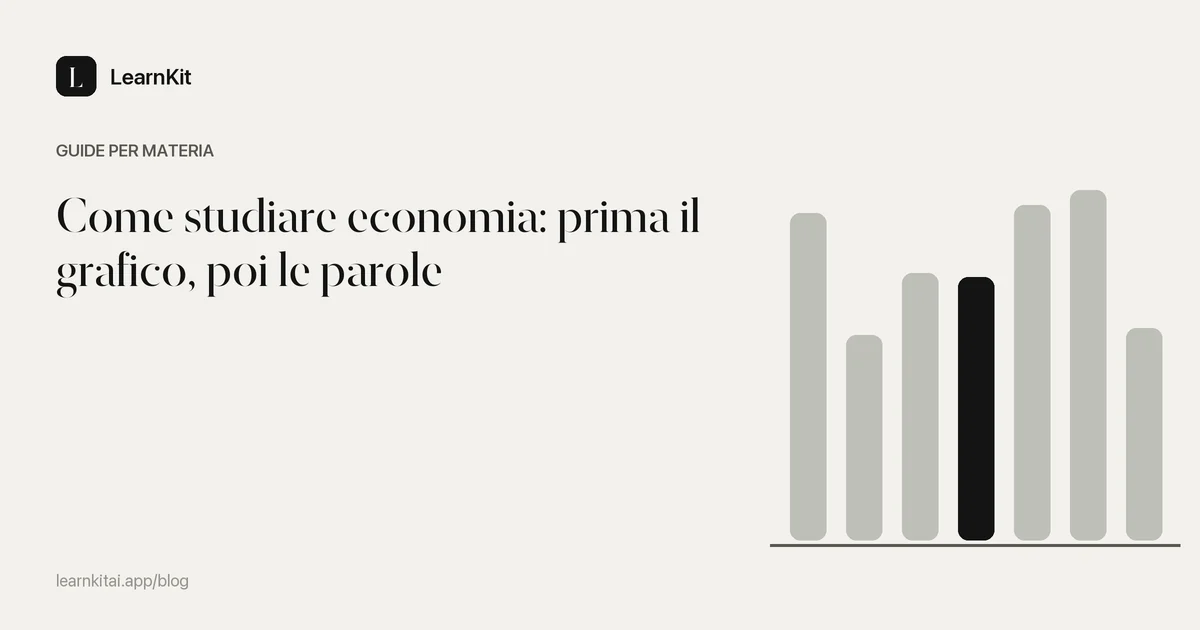 Il titolo Come studiare economia: prima il grafico, poi le parole su uno sfondo monocromatico tenue