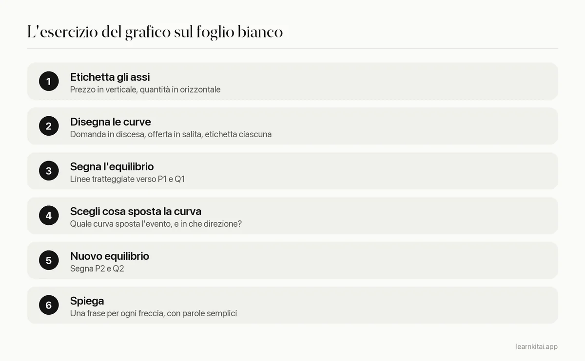 Sei passaggi per disegnare un grafico di economia a memoria, dagli assi alla spiegazione del risultato