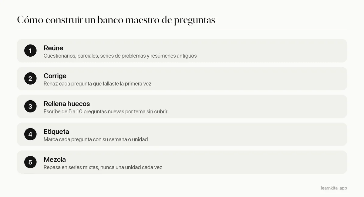 Cinco pasos para crear un banco maestro de preguntas para un final acumulativo