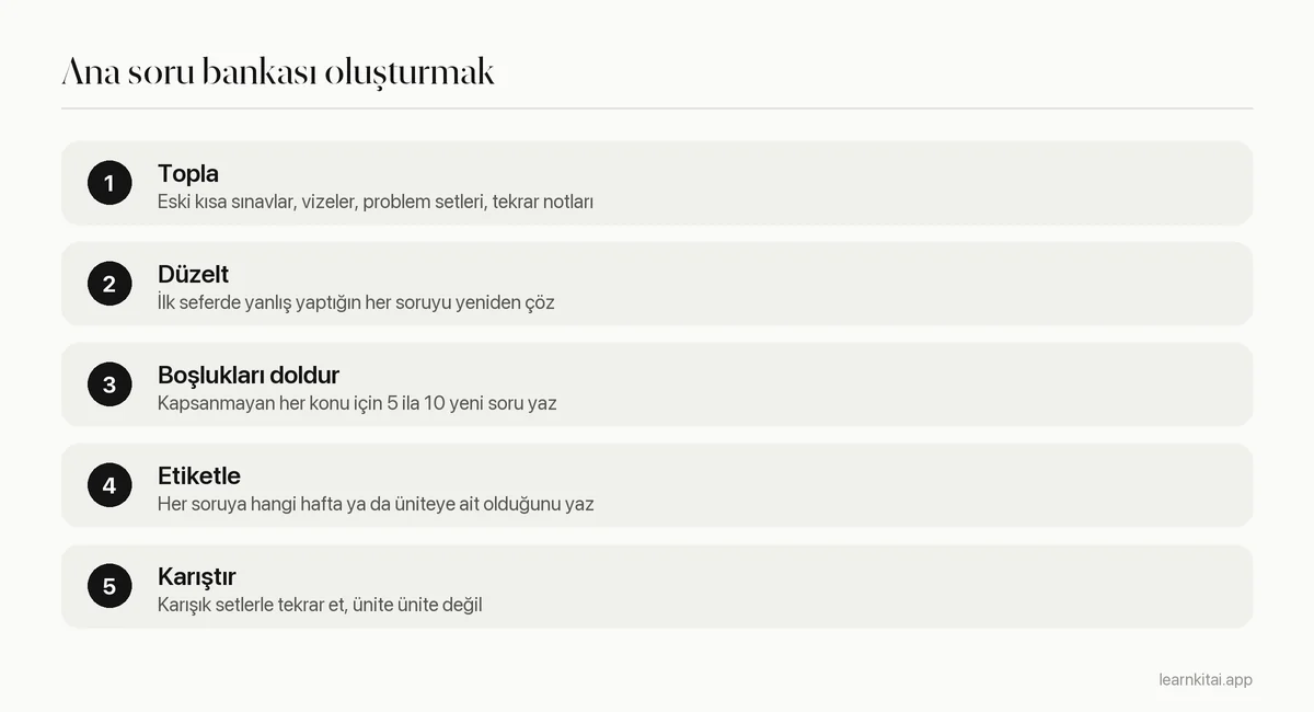 Kümülatif final için ana soru bankası oluşturmanın beş adımı