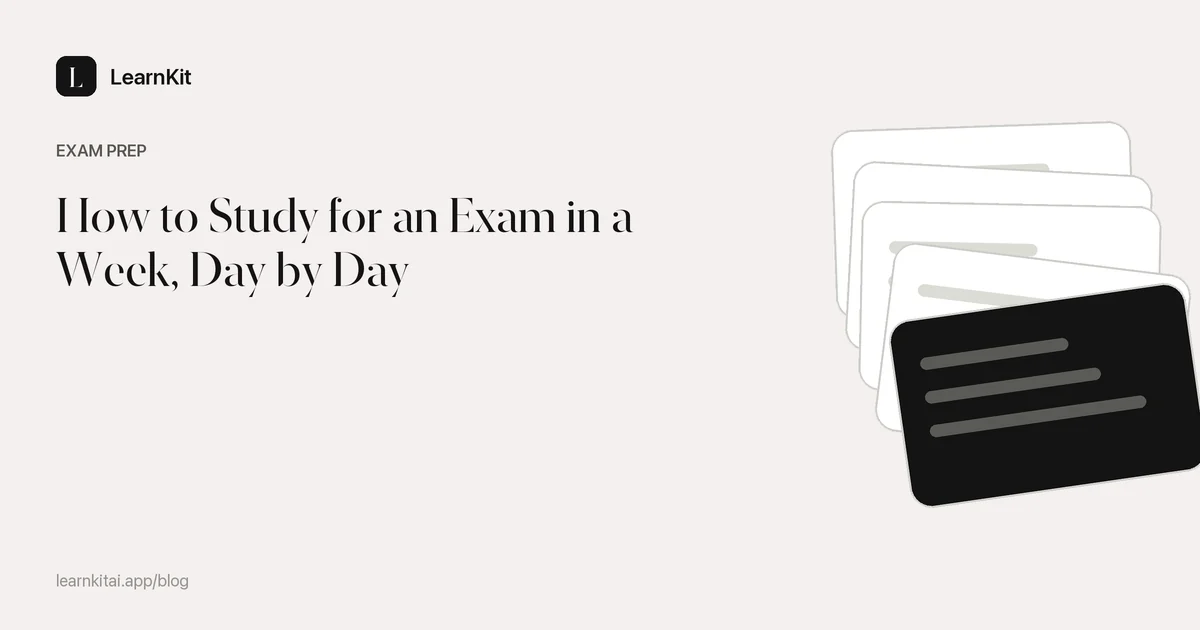 Article title How to Study for an Exam in a Week, Day by Day over a calm monochrome pattern