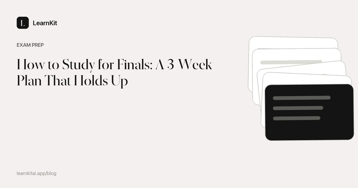 Article title How to Study for Finals: A 3-Week Plan That Holds Up over a calm monochrome pattern