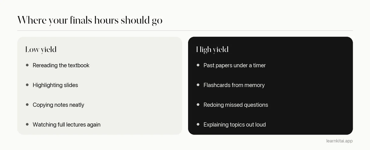Comparison of low-yield and high-yield study methods for final exams