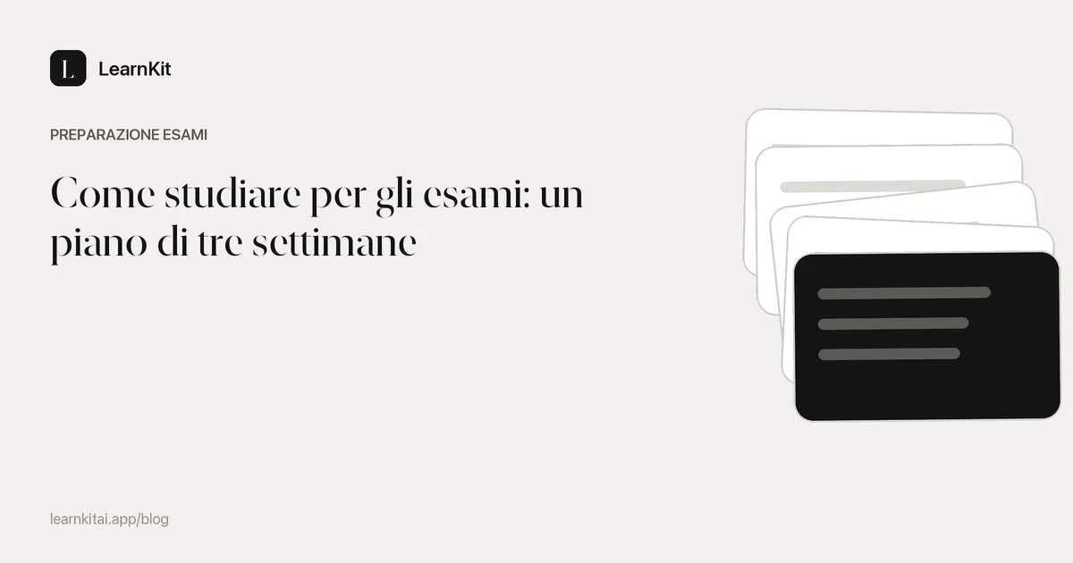 Il titolo Come studiare per gli esami: un piano di tre settimane su uno sfondo monocromatico tenue