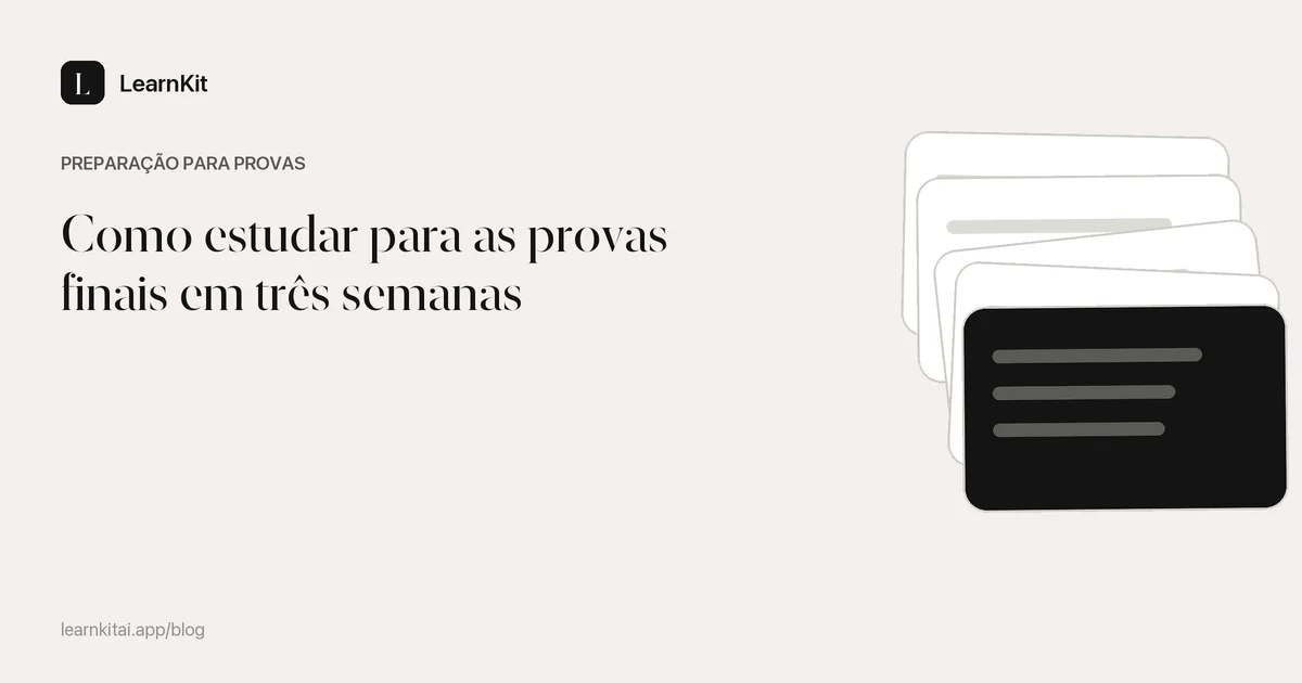 O título Como estudar para as provas finais em três semanas sobre um padrão monocromático e sereno
