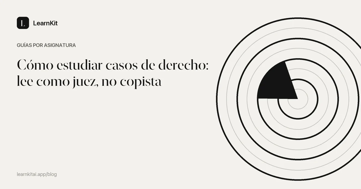 El título «Cómo estudiar casos de derecho: lee como juez, no copista» sobre un patrón monocromo y sereno