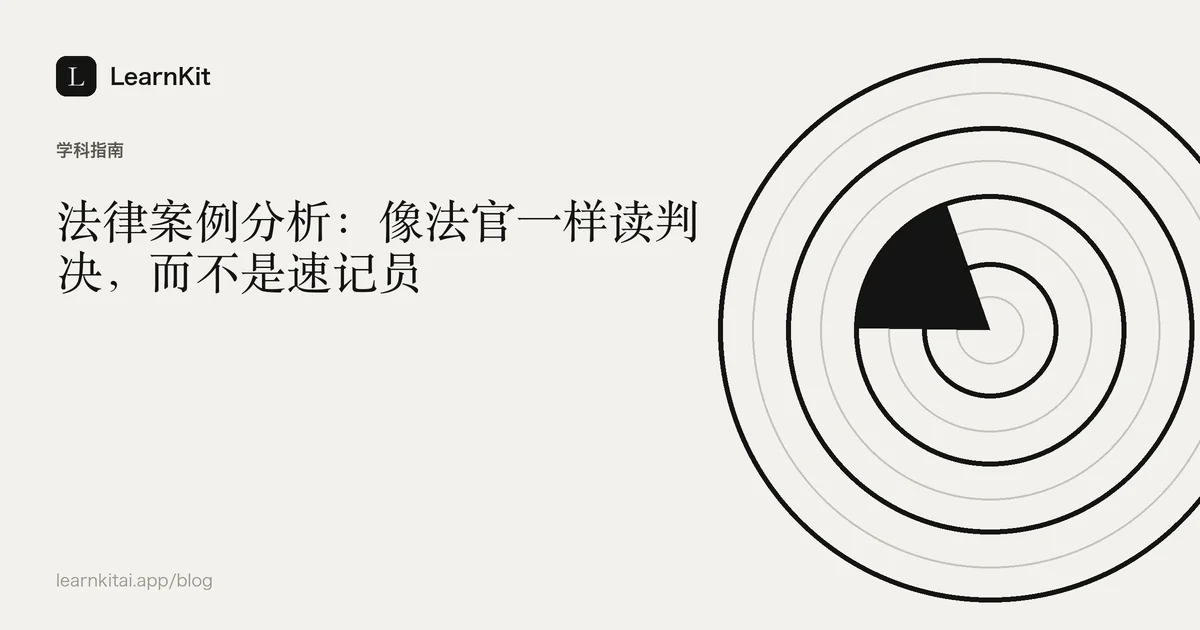 标题《法律案例分析:像法官一样读判决,而不是速记员》,置于宁静的黑白图案之上
