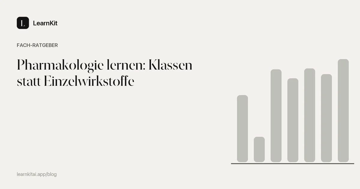 Der Titel Pharmakologie lernen: Klassen statt Einzelwirkstoffe vor einem ruhigen, einfarbigen Muster