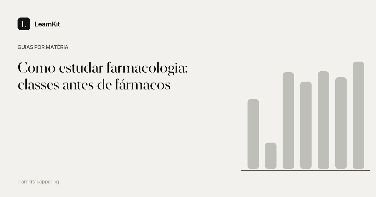 O título Como estudar farmacologia: classes antes de fármacos sobre um padrão monocromático e sereno