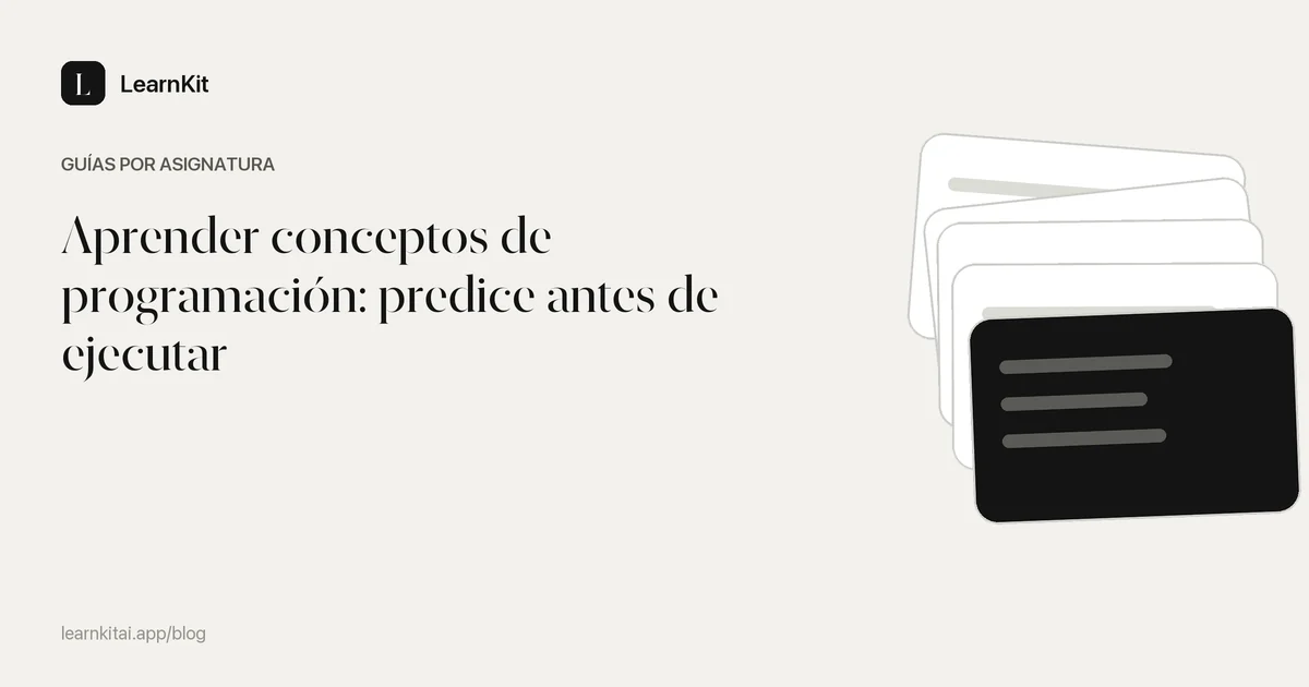 El título Aprender conceptos de programación: predice antes de ejecutar sobre un patrón monocromo y sereno
