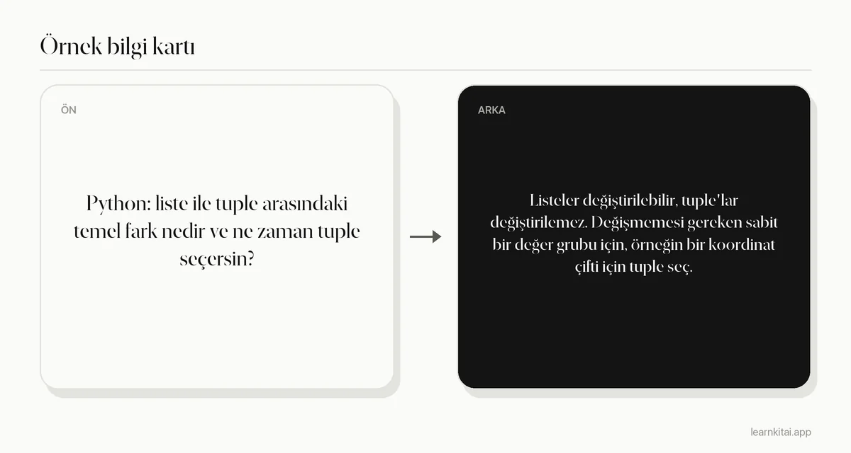 Python listesi ile demet arasındaki farkı ve hangisinin ne zaman seçileceğini soran örnek programlama bilgi kartı
