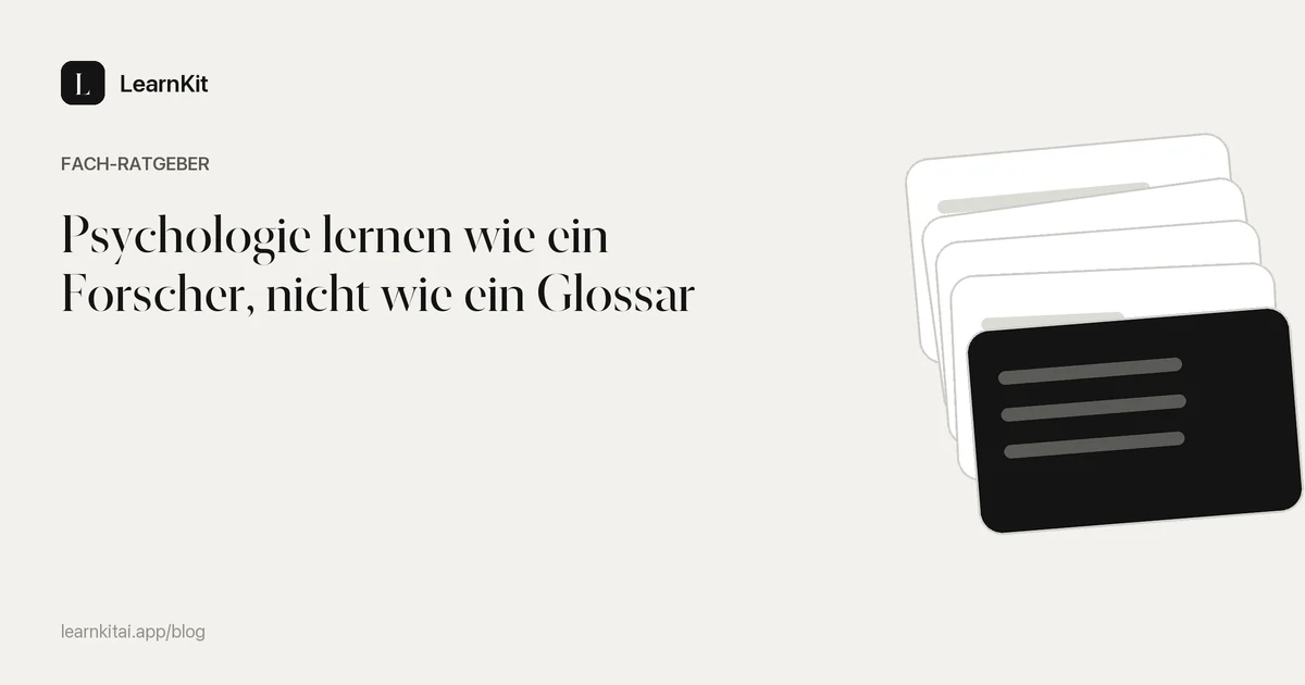 Der Titel Psychologie lernen wie ein Forscher, nicht wie ein Glossar vor einem ruhigen, einfarbigen Muster