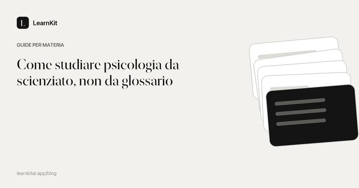 Il titolo Come studiare psicologia da scienziato, non da glossario su un motivo monocromatico tenue