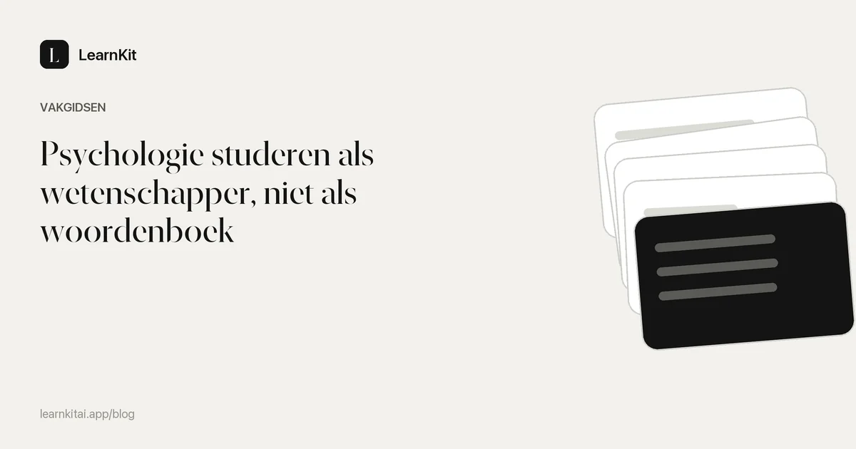 De titel Psychologie studeren als wetenschapper, niet als woordenboek op een rustig monochroom patroon