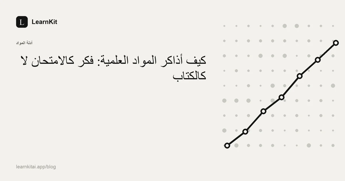 العنوان «كيف أذاكر المواد العلمية: فكّر كالامتحان لا كالكتاب» فوق نقش هادئ أحادي اللون