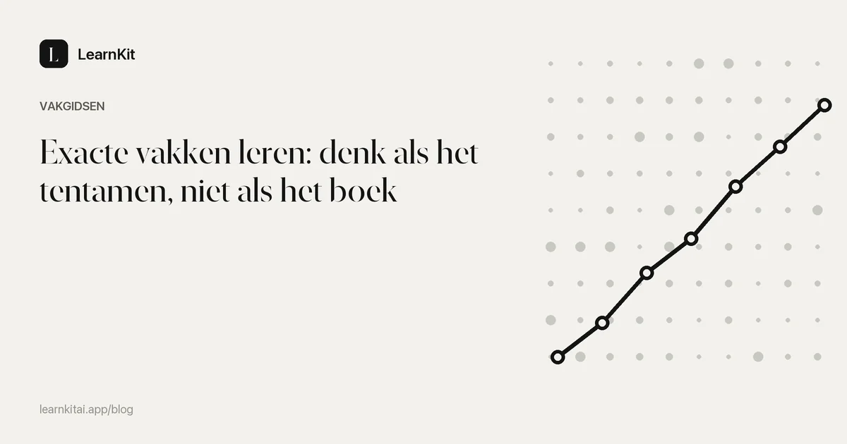 De titel Exacte vakken leren: denk als het tentamen, niet als het boek op een rustig monochroom patroon