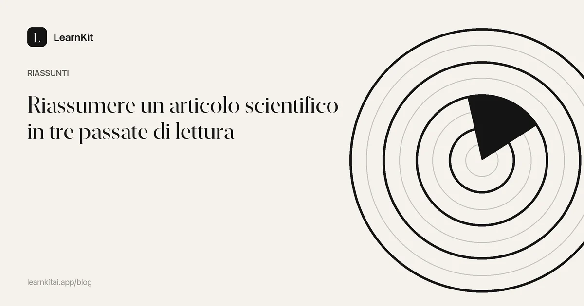 Il titolo Riassumere un articolo scientifico in tre passate di lettura su un motivo monocromatico tenue