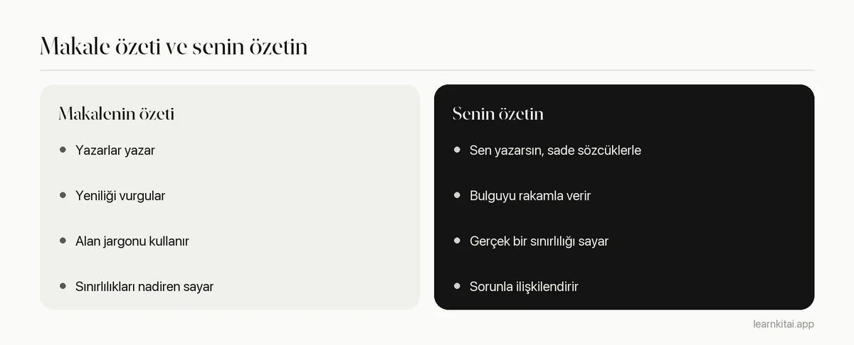 Bir makalenin özeti ile bir öğrencinin makaleyi kendi özetlemesinin karşılaştırması
