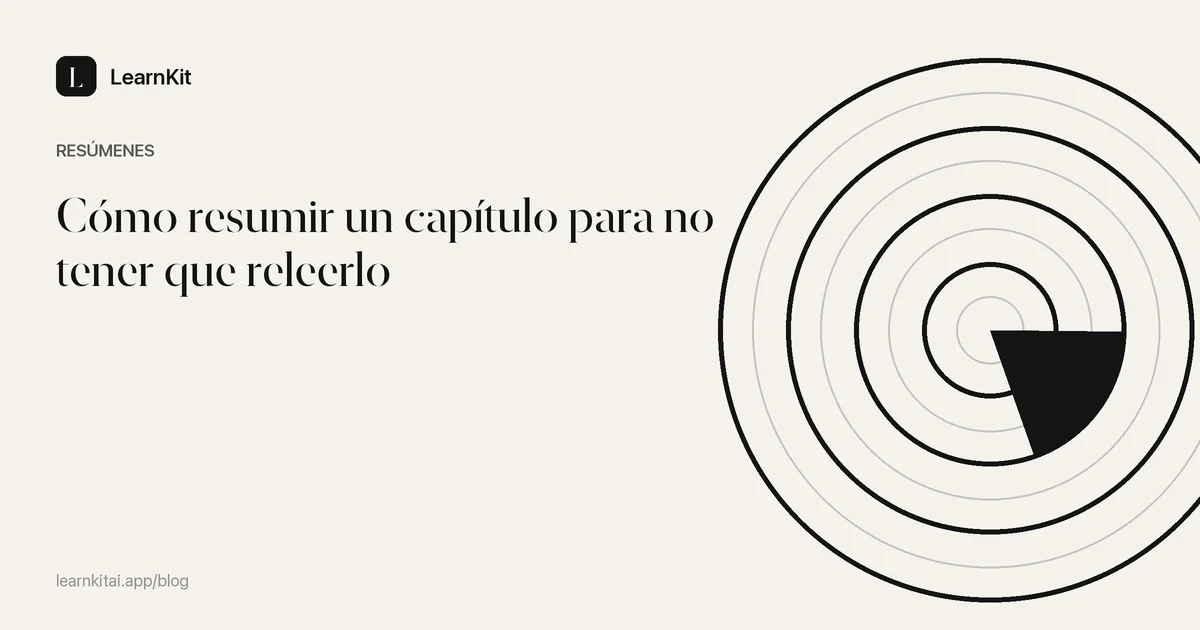 El título Cómo resumir un capítulo para no tener que releerlo sobre un patrón monocromo y sereno