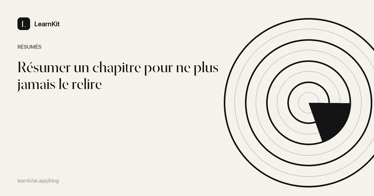 Le titre Résumer un chapitre pour ne plus jamais le relire sur un motif monochrome épuré
