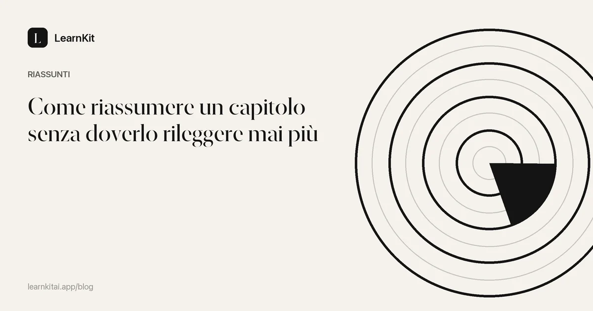Il titolo Come riassumere un capitolo senza doverlo rileggere mai più su un motivo monocromatico tenue