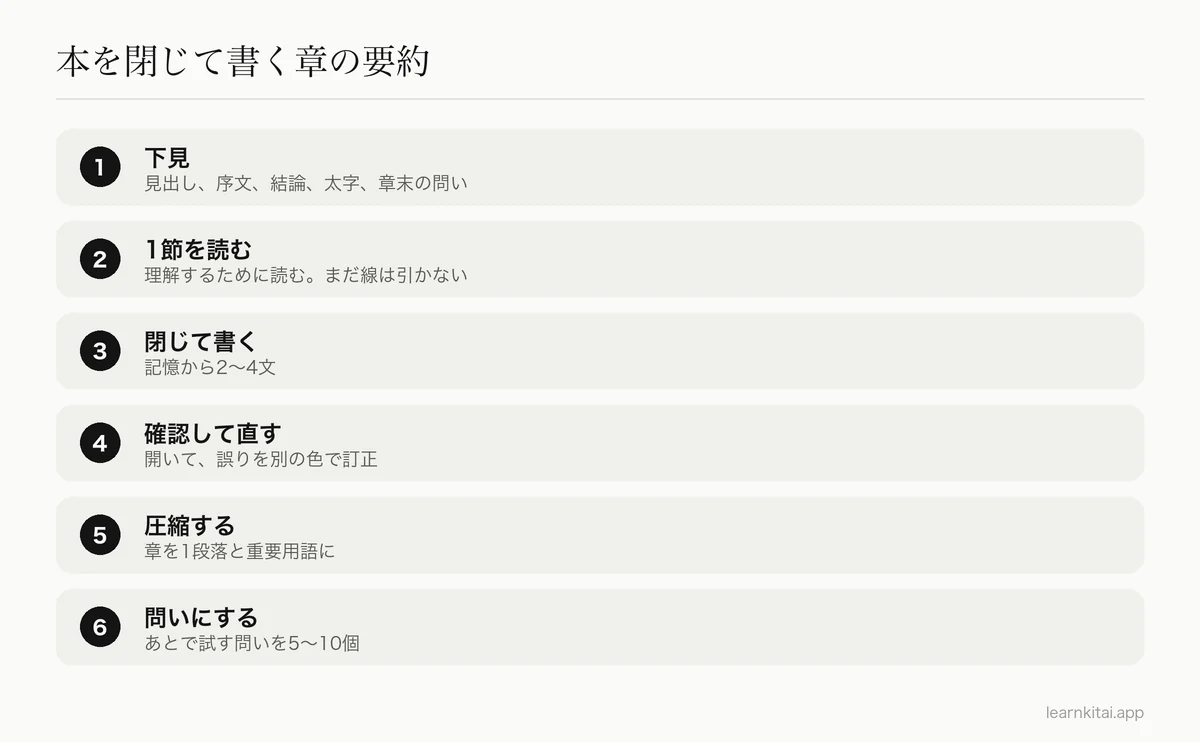 教科書の章を要約する、本を閉じる方法の6つの手順